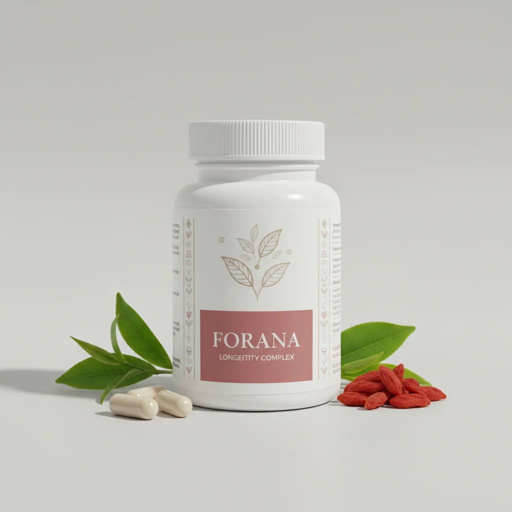 Forana Longevity Complex glazen pot met houten deksel en designetiket, 90 capsules